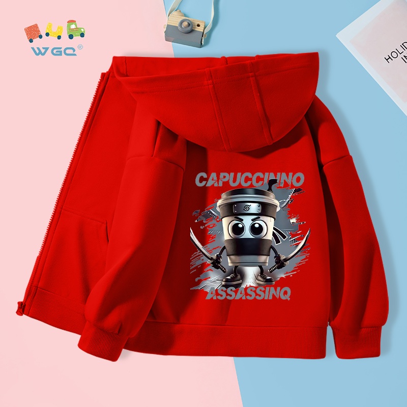 Áo hoodie cho cả bé trai, áo khoác phong cách mùa xuân và mùa thu, mềm mại và thoải mái với in CabucinoAssasino , thích hợp cho mặc trường học