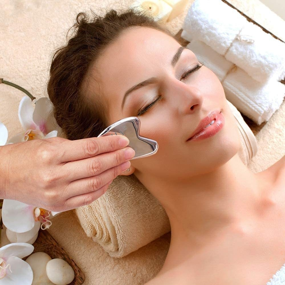 LUCKSTELLA Thép không gỉ Gua Sha Cạp Máy Mát Xa Cho Mặt Cổ Cơ Thể Guasha Massage Dụng Cụ Chăm Sóc Da Mặt Guasha Board Máy Mát Xa Mặt