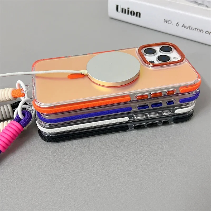 Ốp điện thoại chống sốc dây buộc từ tính Gradient cho iPhone 16 17 Pro Max 15 14 13 11 12 Pro Max 16Plus 16E