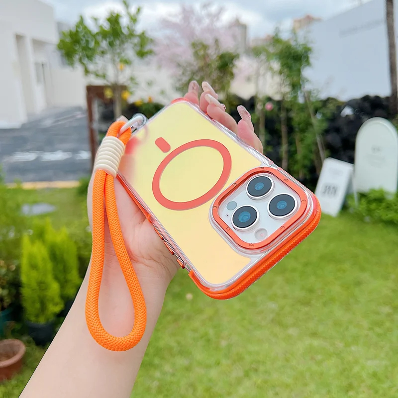 Ốp điện thoại chống sốc dây buộc từ tính Gradient cho iPhone 16 17 Pro Max 15 14 13 11 12 Pro Max 16Plus 16E