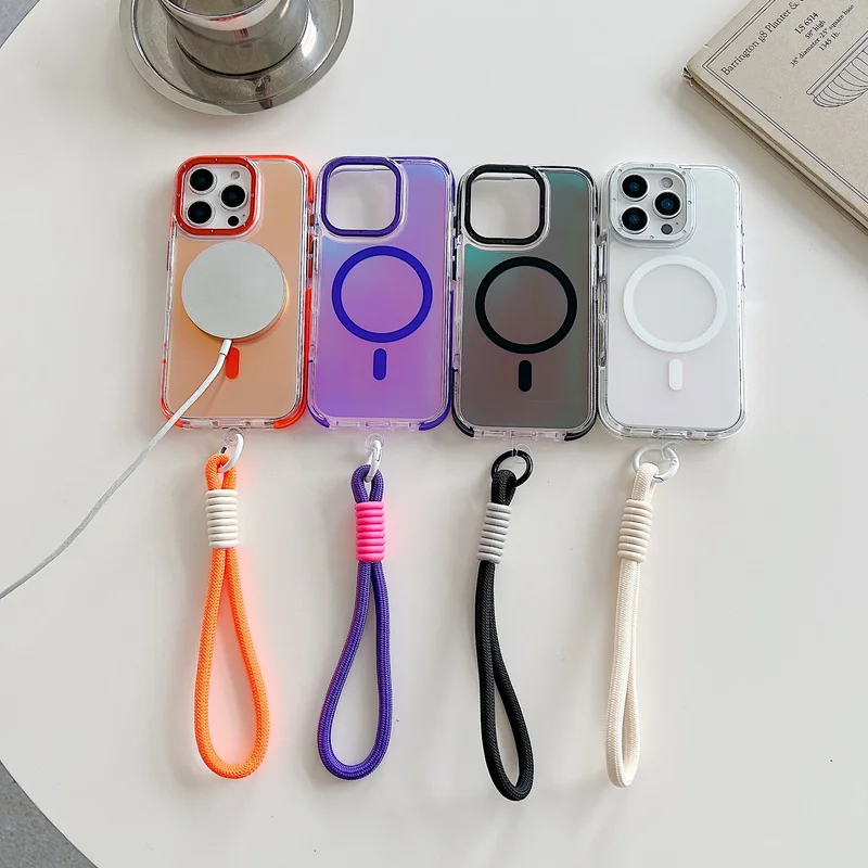 Ốp điện thoại chống sốc dây buộc từ tính Gradient cho iPhone 16 17 Pro Max 15 14 13 11 12 Pro Max 16Plus 16E