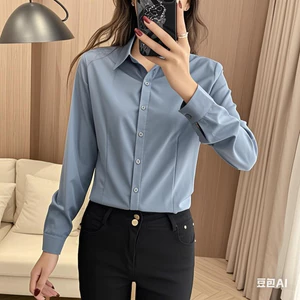 6 màu XXL Slim Red Áo Sơ Mi Xanh Nữ Tay Dài Công Sở Mặc Quần Áo Công Sở Áo Sơ Mi Trang Trọng