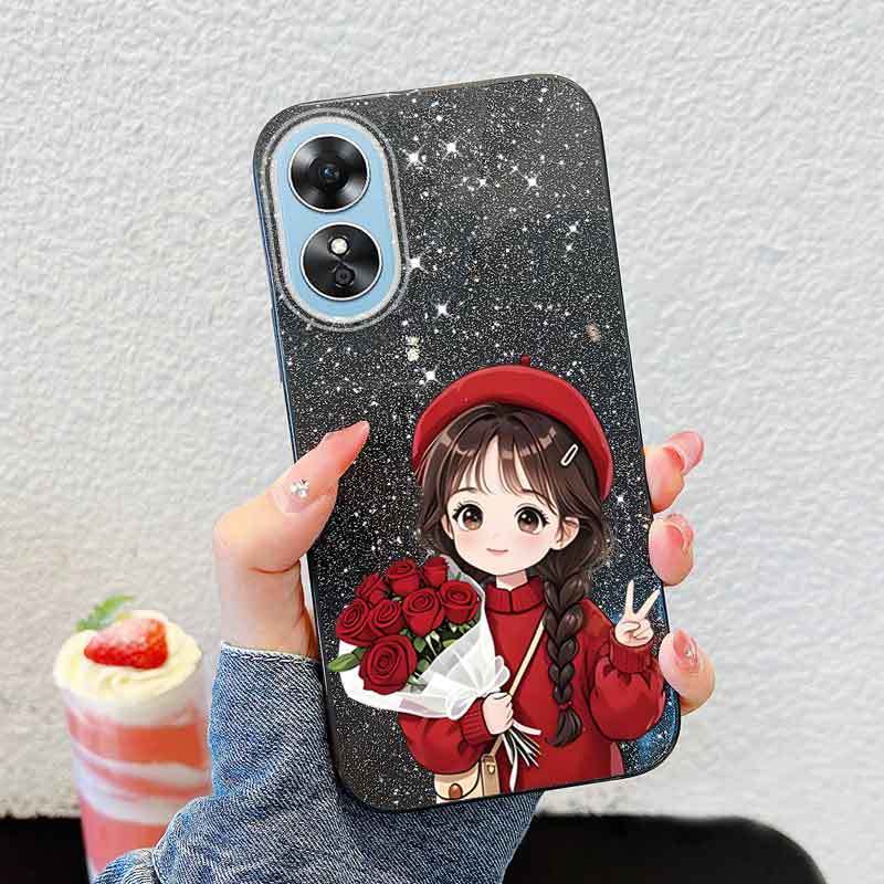 Ốp Điện Thoại YBD Cho OPPO A17K A17 Cô Gái Dễ Thương Trong Quần Áo Đỏ Cầm Hoa