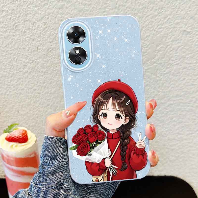 Ốp Điện Thoại YBD Cho OPPO A17K A17 Cô Gái Dễ Thương Trong Quần Áo Đỏ Cầm Hoa