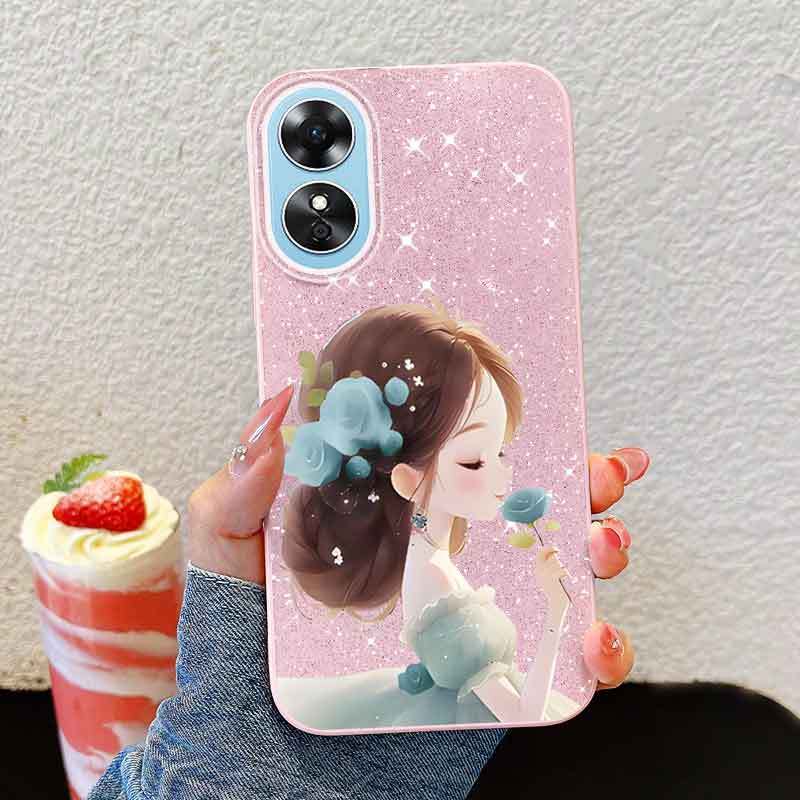 Ốp Điện Thoại YBD Cho OPPO A17K A17 Cô Gái Dễ Thương Trong Quần Áo Đỏ Cầm Hoa