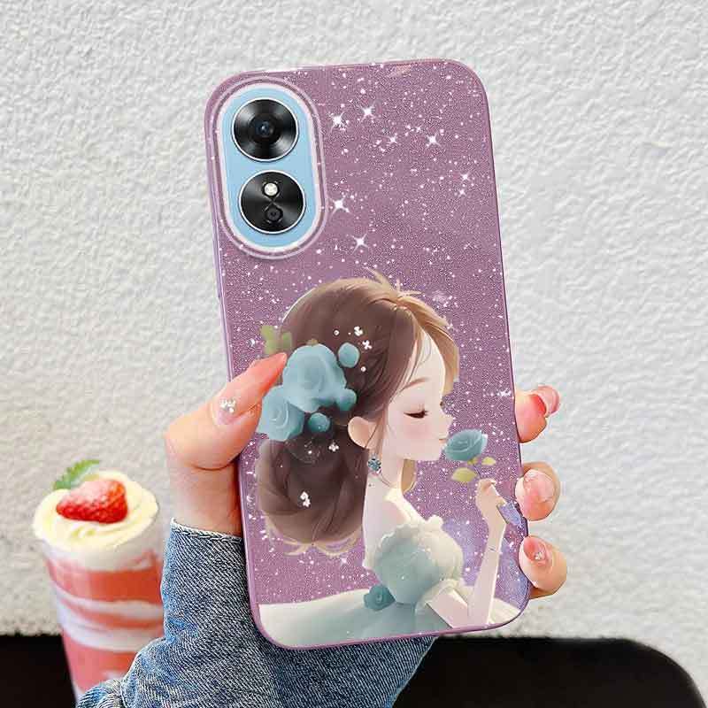 Ốp Điện Thoại YBD Cho OPPO A17K A17 Cô Gái Dễ Thương Trong Quần Áo Đỏ Cầm Hoa