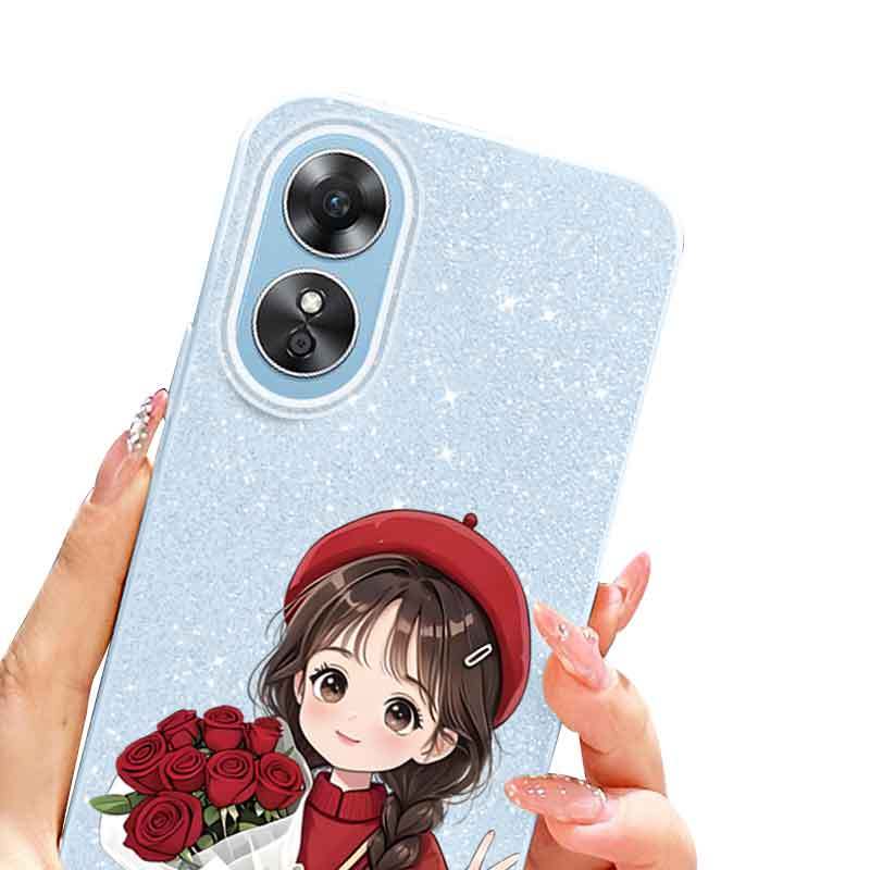 Ốp Điện Thoại YBD Cho OPPO A17K A17 Cô Gái Dễ Thương Trong Quần Áo Đỏ Cầm Hoa