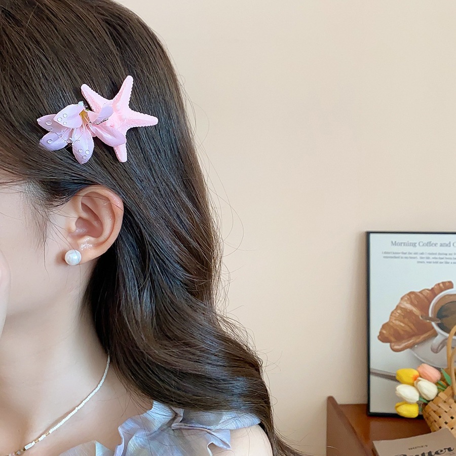 Kẹp tóc hình sao biển và hoa - Phong cách bãi biển, phù hợp đi chơi mùa hè
