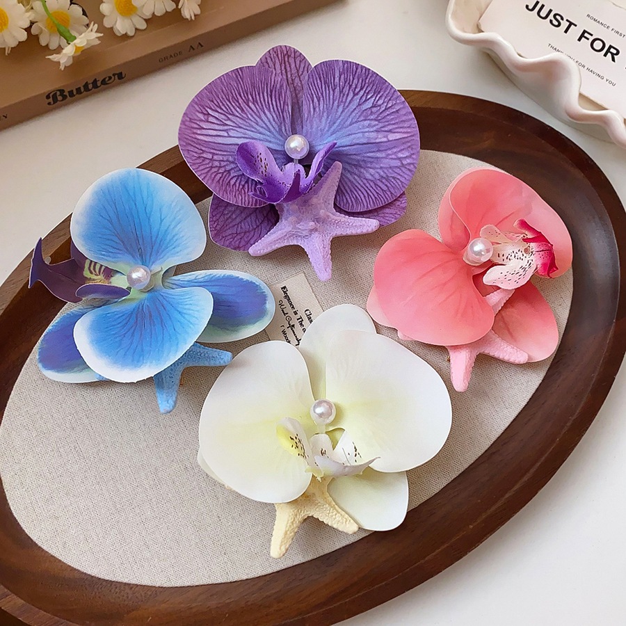 Kẹp tóc acrylic hình sao biển và ngọc trai, thiết kế hoa ngọt ngào, phụ kiện tóc thời trang