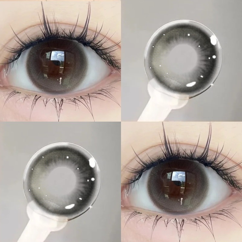 Set 2 Kính Áp Tròng Màu Đen contact lenses 0 ~ -8.00 black len 14.2mm lens cận lens nâu bean black 32