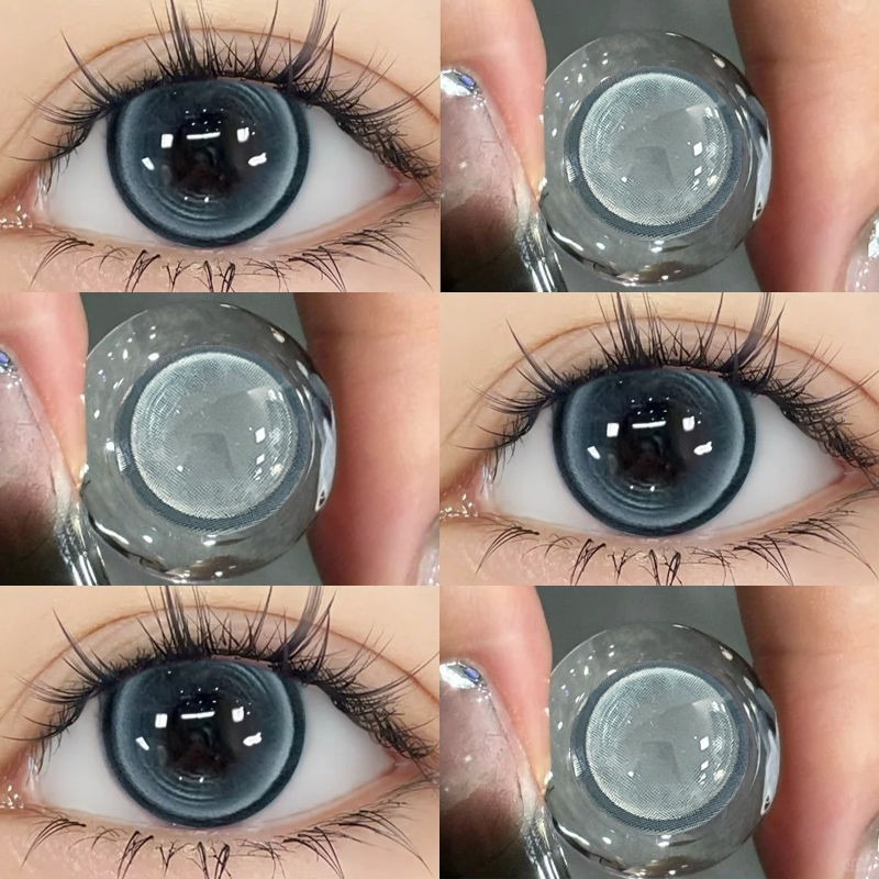 Set 2 Kính Áp Tròng Màu Đen contact lenses 0 ~ -8.00 black len 14.2mm lens cận lens nâu bean black 32