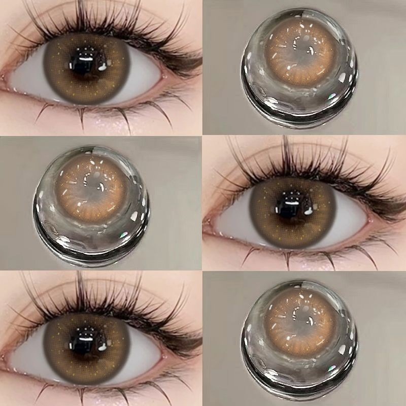 Set 2 Kính Áp Tròng Màu Đen contact lenses 0 ~ -8.00 black len 14.2mm lens cận lens nâu bean black 32