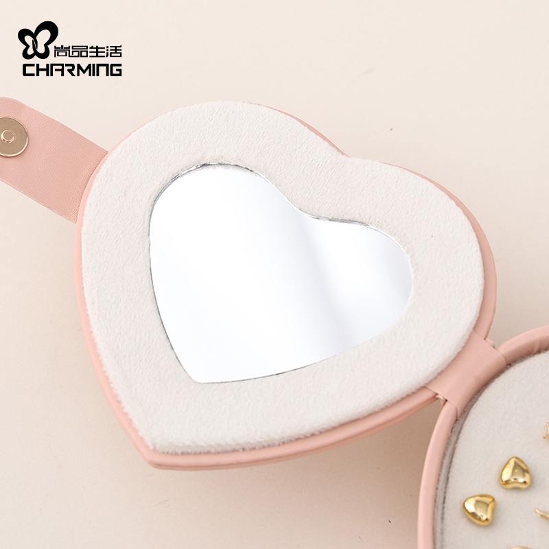 CASEGRACE Hình Trái Tim Nhỏ Hộp Trang Sức Du Lịch Hộp Đựng Trang Sức Bé Gái Hộp Mini Cho Nhẫn Bông Tai Dây Chuyền Tổ Chức Di Động Da PU Jewerly Người Tổ Chức