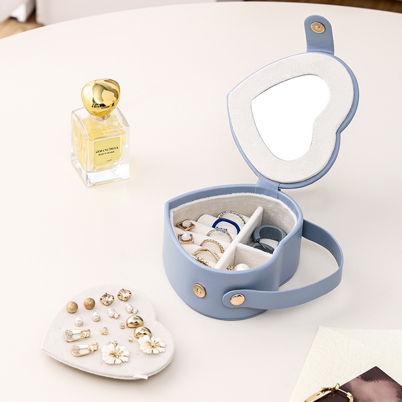 CASEGRACE Hình Trái Tim Nhỏ Hộp Trang Sức Du Lịch Hộp Đựng Trang Sức Bé Gái Hộp Mini Cho Nhẫn Bông Tai Dây Chuyền Tổ Chức Di Động Da PU Jewerly Người Tổ Chức