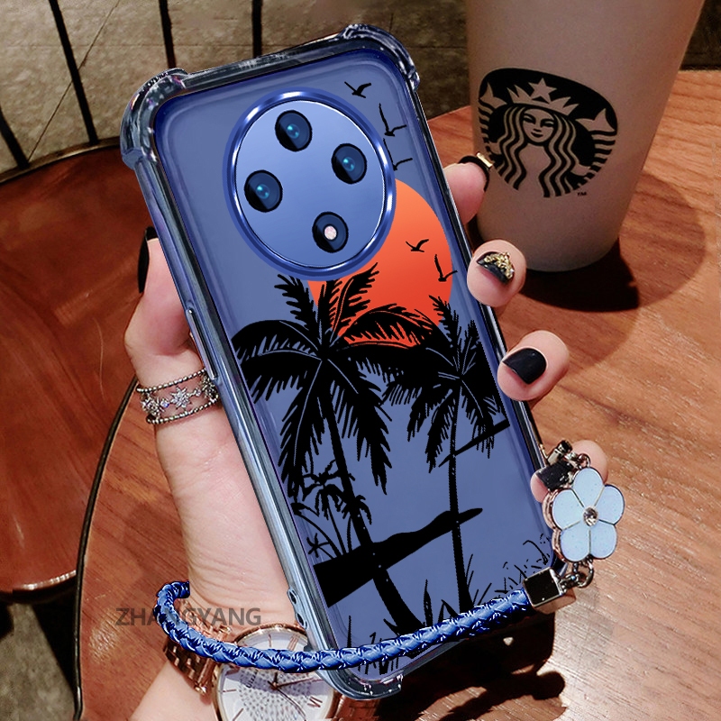 Ốp Lưng Cho OPPO reno 12F 5G Mạ Điện Trong Suốt Bốn Góc Chống Sốc Ốp Lưng Điện Thoại Thẩm Mỹ Cây Dừa Họa Tiết TPU Mềm Miễn Phí Dây Buộc