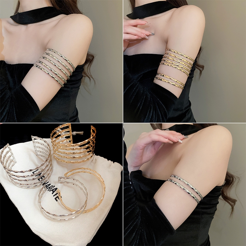 Vòng Tay Kiểu Sóng Thiết Kế Tối Giản Rỗng Nghệ Thuật Vàng Sáng Bóng Mở Có Thể Điều Chỉnh Phụ Kiện Thời Trang