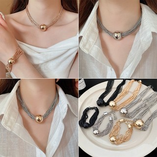 Vòng cổ chuỗi nhiều lớp bóng châu Âu và Mỹ đơn giản và cao cấp chuỗi xương đòn trang trí vòng cổ cá tính dành cho nữ