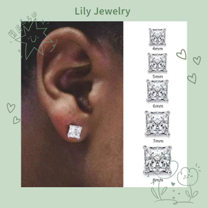 Thời Trang S925 Bạc Vuông Zircon Bông Tai Nam Đơn Giản Phù Hợp Với Tai Xuyên