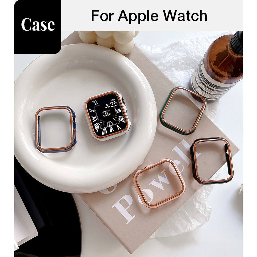 Ốp lưng chống va chạm hai màu khung vàng dành cho nữ dành cho Apple Watch SE3 S11 S10 S9 S8 SE S7 S6 S5 46mm 42mm 45mm 44mm 41mm 40mm Vỏ Iwatch