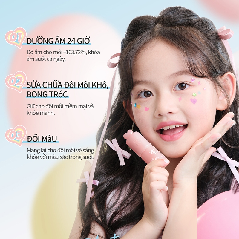 RUNBEN Son Dưỡng Môi Trẻ Em Dưỡng ẩm Và Ngăn Ngừa Nứt Nẻ, Son Môi đổi Màu 4g