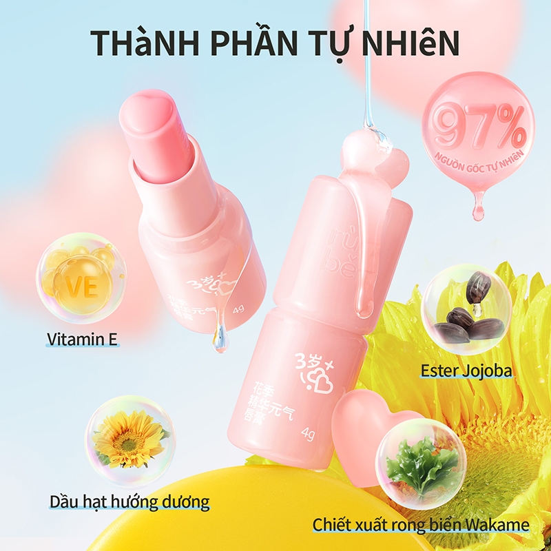 RUNBEN Son Dưỡng Môi Trẻ Em Dưỡng ẩm Và Ngăn Ngừa Nứt Nẻ, Son Môi đổi Màu 4g