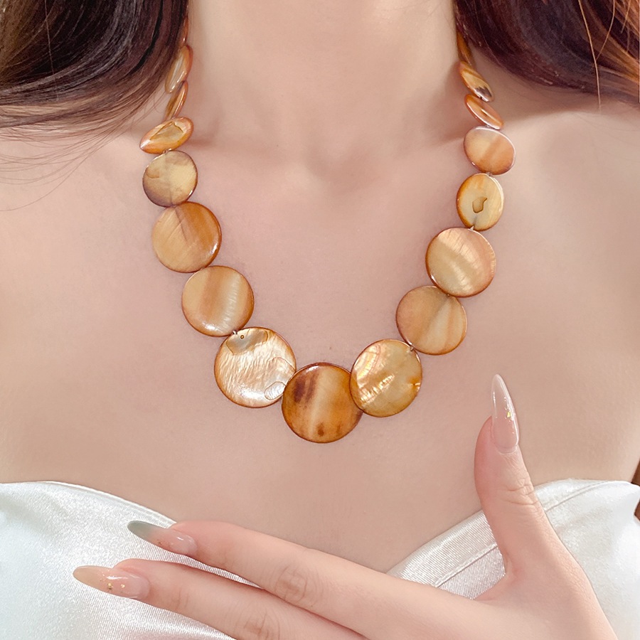Vòng Cổ Vỏ Tròn Tự Nhiên Hàn Quốc Thiết Kế Niche Dây Xích Xương Đòn Mùa Hè Phụ Kiện Bên Biển Cho Nữ