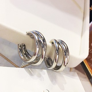 DREJEW Bạc kim loại nhiều lớp hình tròn phong cách bông tai thích hợp bông tai đơn giản bông tai