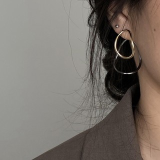 DREJEW Bạc kim loại nhiều lớp hình tròn phong cách bông tai thích hợp bông tai đơn giản bông tai