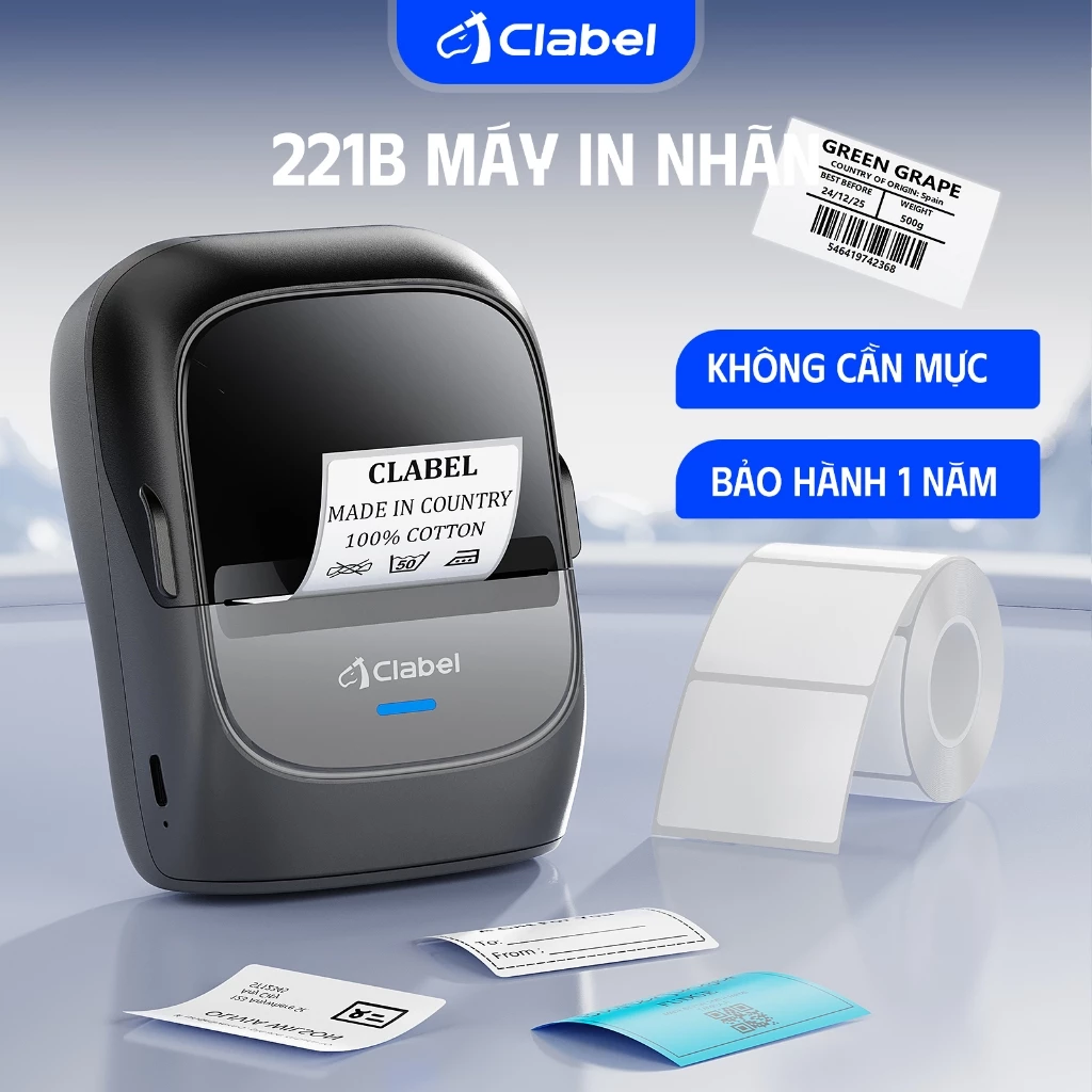 CLABEL 221B Máy in nhãn, Nhiệt, Hỗ trợ Bluetooth, tương thích với hệ thống Android / iOS / Windows
