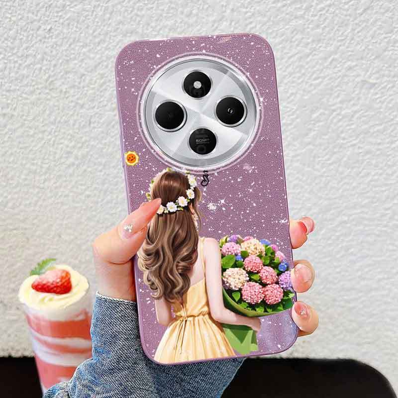 Ốp Điện Thoại YBD Cho Xiaomi POCO C75 C85 Redmi 14C 15 15C A4 5G A3 Pro POCO M7 5G Mặt Sau Của Cô Gái Cầm Hoa