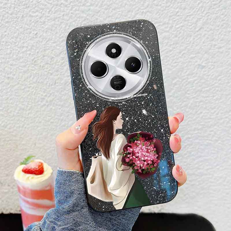 Ốp Điện Thoại YBD Cho Xiaomi POCO C75 C85 Redmi 14C 15 15C A4 5G A3 Pro POCO M7 5G Mặt Sau Của Cô Gái Cầm Hoa