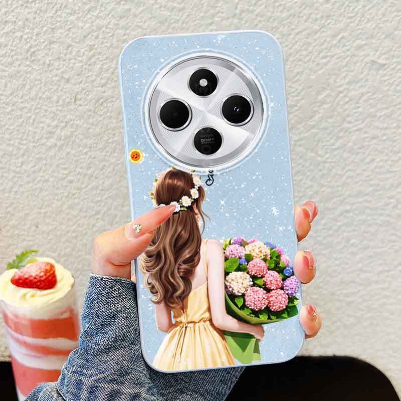 Ốp Điện Thoại YBD Cho Xiaomi POCO C75 C85 Redmi 14C 15 15C A4 5G A3 Pro POCO M7 5G Mặt Sau Của Cô Gái Cầm Hoa