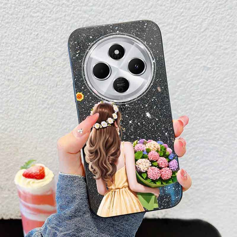 Ốp Điện Thoại YBD Cho Xiaomi POCO C75 C85 Redmi 14C 15 15C A4 5G A3 Pro POCO M7 5G Mặt Sau Của Cô Gái Cầm Hoa