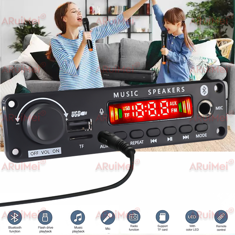 Bảng khuếch đại Bluetooth 5.0 ARuiMei 2 * 25W 50W, Bộ giải mã MP3 Âm thanh nổi trên ô tô USB / TF / FM, DC 7-18V, Bộ chuyển đổi thư mục ghi âm cuộc gọi rảnh tay