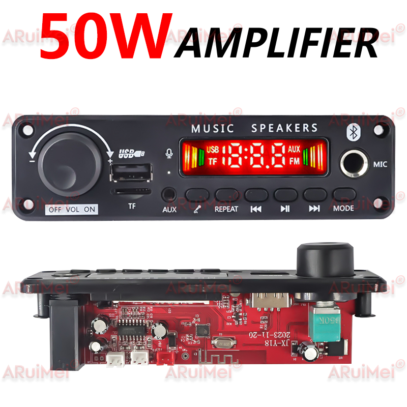 Bảng khuếch đại Bluetooth 5.0 ARuiMei 2 * 25W 50W, Bộ giải mã MP3 Âm thanh nổi trên ô tô USB / TF / FM, DC 7-18V, Bộ chuyển đổi thư mục ghi âm cuộc gọi rảnh tay