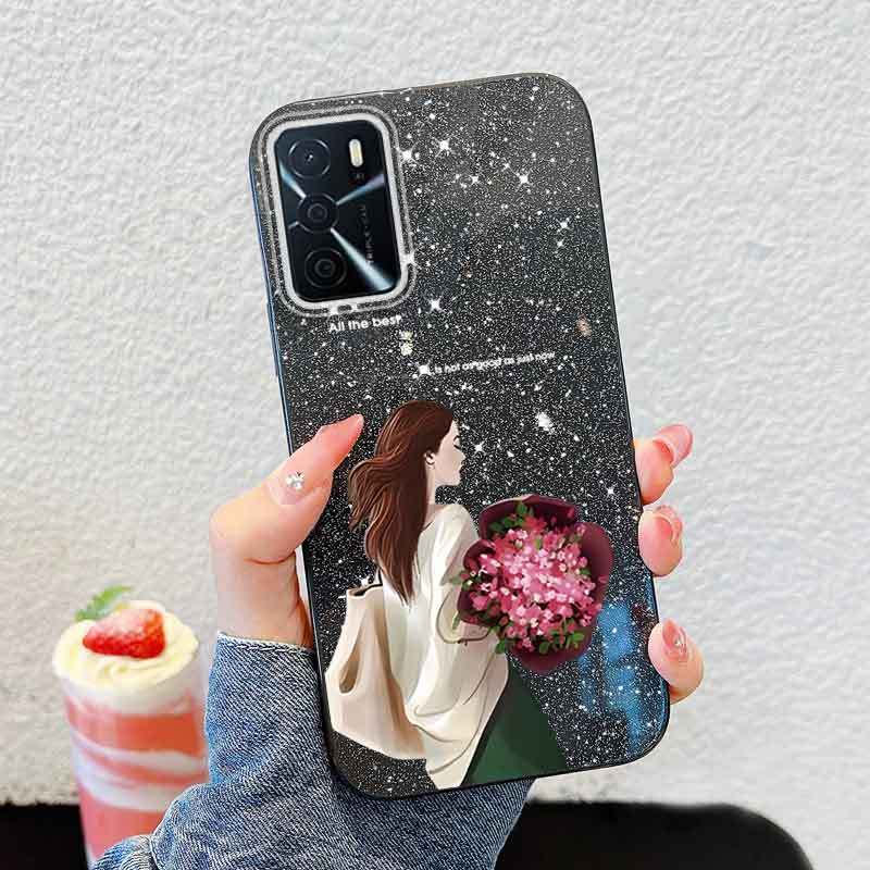 Ốp Điện Thoại YBD Cho OPPO A55 A56 A54 A53S 4G 5G A16S A16 A54S 4G Mặt Sau Cô Gái Cầm Hoa