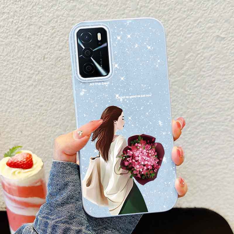 Ốp Điện Thoại YBD Cho OPPO A55 A56 A54 A53S 4G 5G A16S A16 A54S 4G Mặt Sau Cô Gái Cầm Hoa