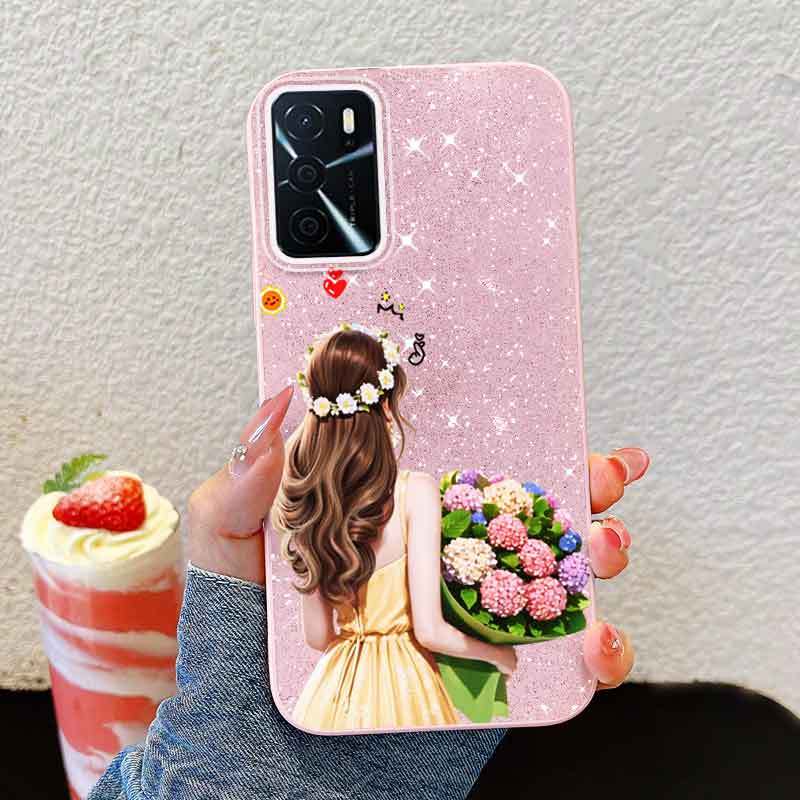 Ốp Điện Thoại YBD Cho OPPO A55 A56 A54 A53S 4G 5G A16S A16 A54S 4G Mặt Sau Cô Gái Cầm Hoa