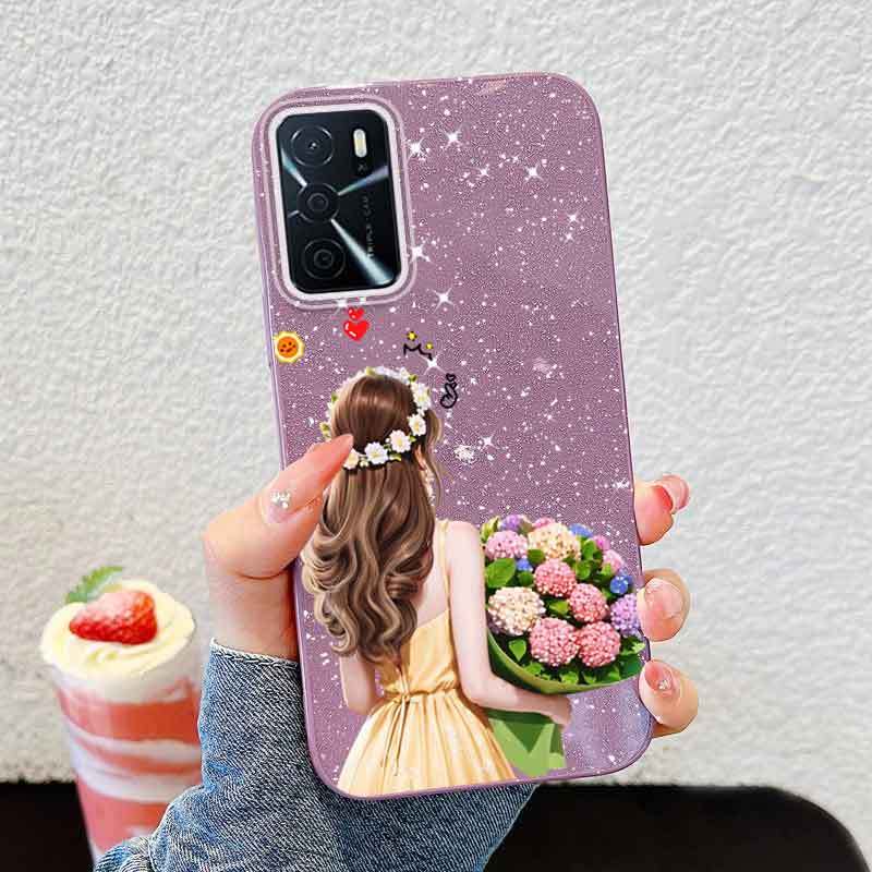 Ốp Điện Thoại YBD Cho OPPO A55 A56 A54 A53S 4G 5G A16S A16 A54S 4G Mặt Sau Cô Gái Cầm Hoa