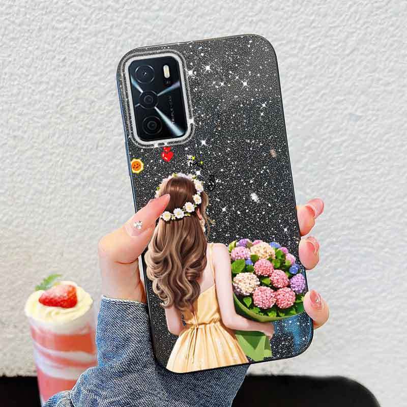 Ốp Điện Thoại YBD Cho OPPO A55 A56 A54 A53S 4G 5G A16S A16 A54S 4G Mặt Sau Cô Gái Cầm Hoa