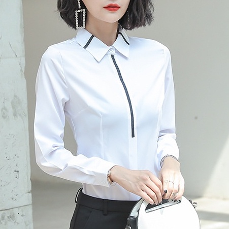 Áo Sơ Mi Tay Dài Màu Hồng / Xanh Dương Cỡ Lớn Thời Trang Công Sở Thanh Lịch Cho Nữ