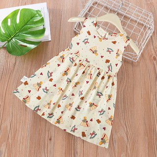 MuyoNowo Tập Đi Bé Gái Không Tay Sundress Hoạt Hình Dễ Thương In Hình Mùa Hè Một Dòng Đầm Trẻ Em