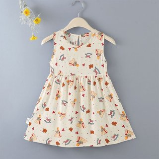 MuyoNowo Tập Đi Bé Gái Không Tay Sundress Hoạt Hình Dễ Thương In Hình Mùa Hè Một Dòng Đầm Trẻ Em