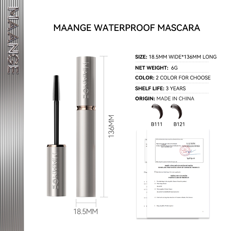 Mascara MAANGE Tạo Phồng Dài Mi - Chống Thấm Nước & Không Vệt Đen Suốt 12 Giờ