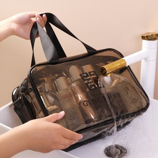 Túi vệ sinh tách ướt khô mới, túi trang điểm hai lớp, chống thấm nước, gấp, túi đựng mỹ phẩm cầm tay trong suốt dày