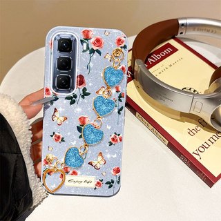 Ốp Điện Thoại YBD Cho Infinix Hot 60i Hot 60 Pro + Hot 50 Pro + X6726 X6728 X6728B X6885 X6886 Toàn Màn Hình Hoa Hồng Dây Đeo Vòng Tay Màu Hồng Lấp Lánh