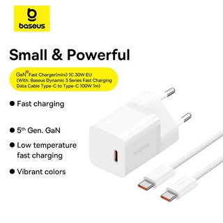 Bộ sạc nhanh Baseus 30W Mini GaN5 EU với cáp 100W Type-C sang Type-C 100W