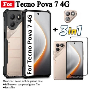 Ốp điện thoại di động chống rơi 3 TRONG 1 Tecno Pova 7 cho phim kính cường lực Tecno Pova7 + phim ống kính