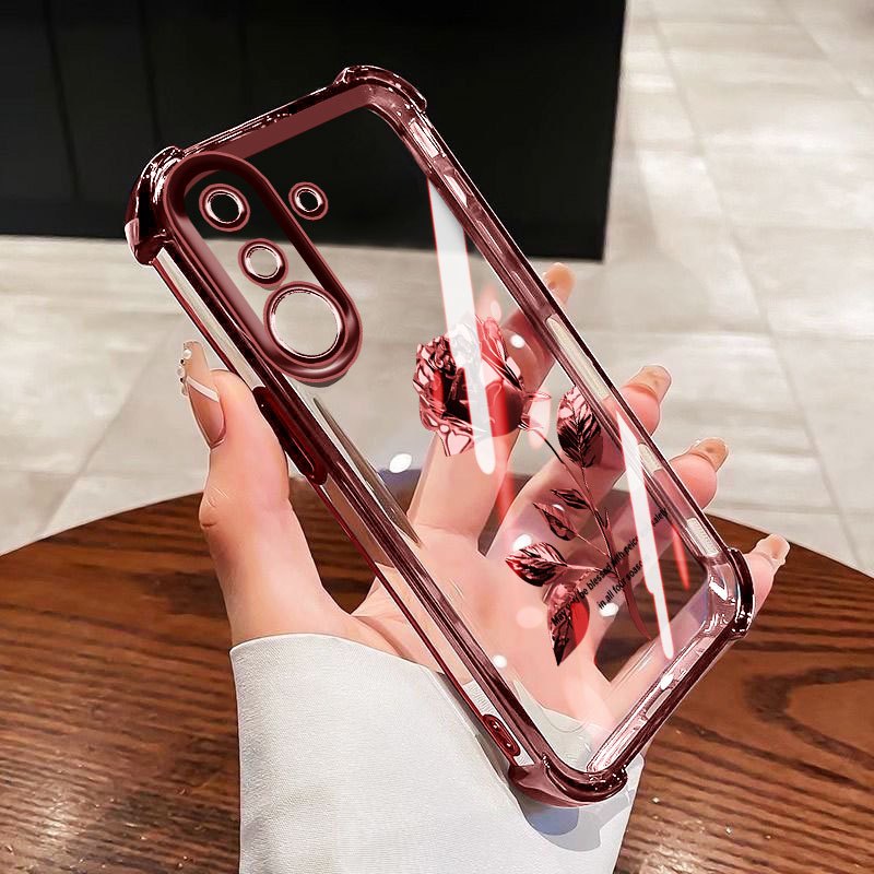 YBD Chống Rơi Bốn Góc Cho Samsung Galaxy A17 A13 A04S A05S F14 A14 A15 A16 4G 5G Ốp Điện Thoại Trong Suốt Hoa Hồng Tối Giản Nâng Cao