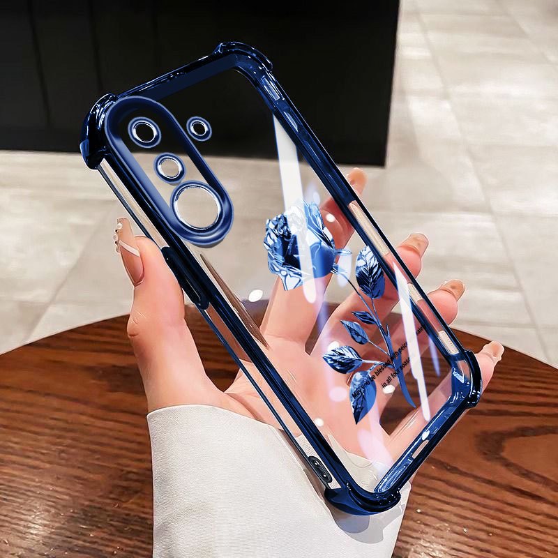 YBD Chống Rơi Bốn Góc Cho Samsung Galaxy A17 A13 A04S A05S F14 A14 A15 A16 4G 5G Ốp Điện Thoại Trong Suốt Hoa Hồng Tối Giản Nâng Cao